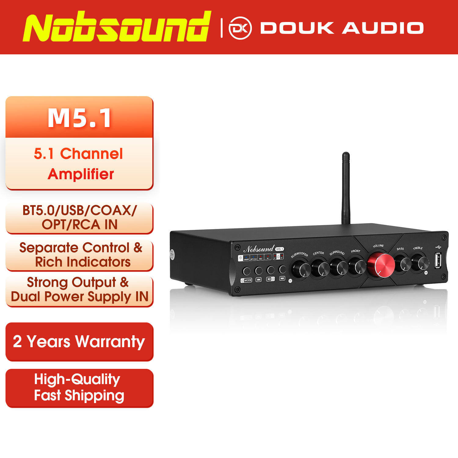 Home Cinema Onkyo 5.1 - Nobsound M5.1 Digital Bluetooth Receiver 5.1